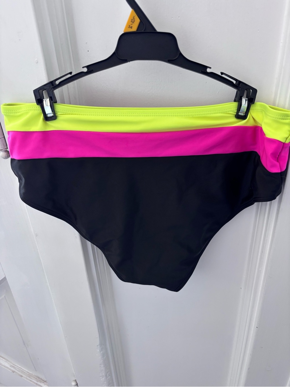 Black Bikini Bottom with Neon Pink and Neon Yellow Trim - Picture 2 of 6